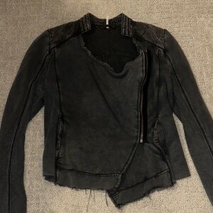 Free People Distressed Black Utility Jacket